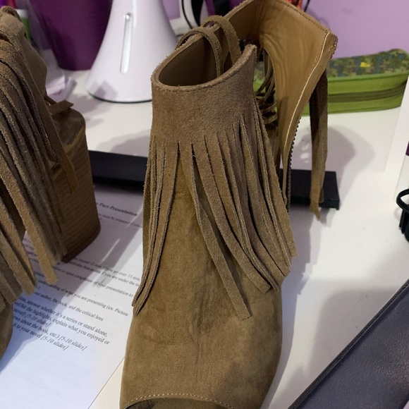Brown Fringe Booties! Worn Once! - Picture 2 of 3